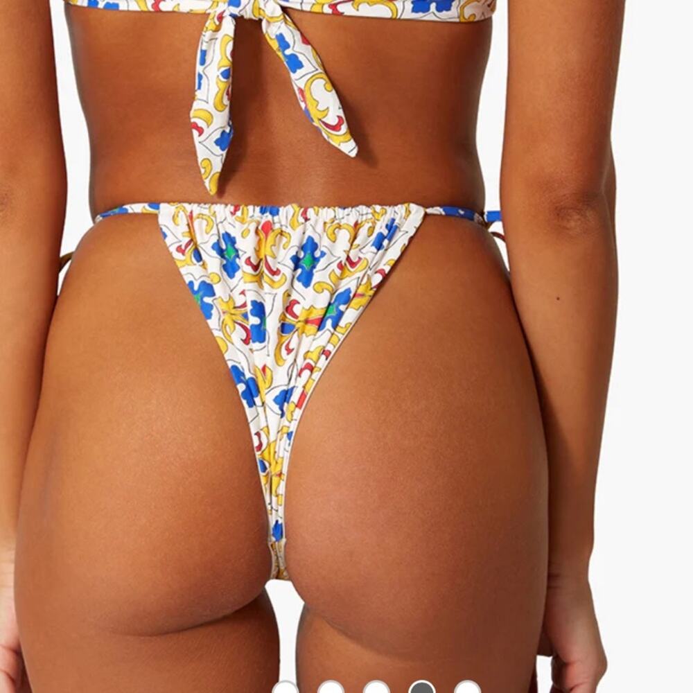 WeWoreWhat Ruched String Bottom In Pearl Tile Size L - Picture 2 of 8